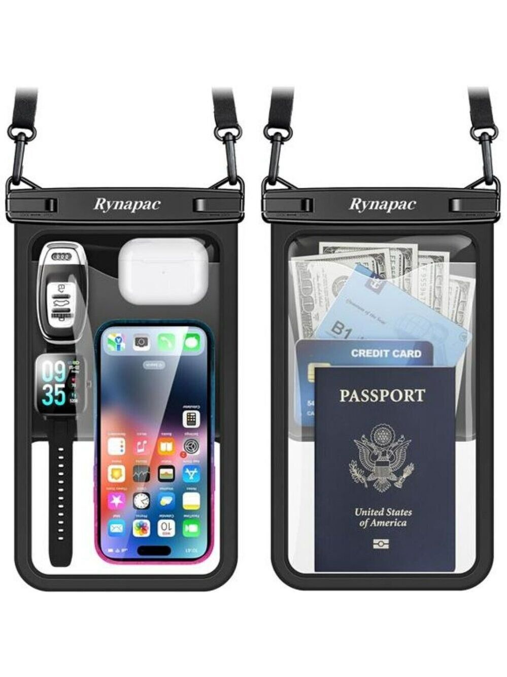 Waterproof Phone Pouch Case 2 Pack IPX8 Beach Travel Fits iPhone Galaxy 10in